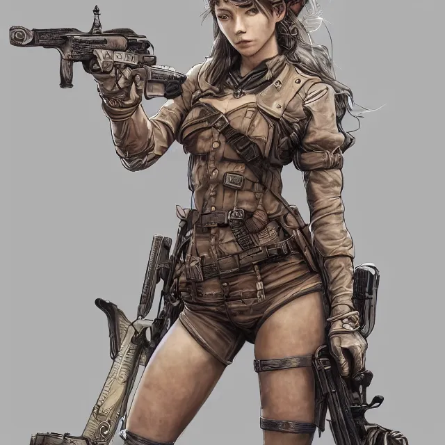 Prompt: the portrait of lawful neutral semi - colorful female infantry gunner as absurdly beautiful, gorgeous, elegant, young swimsuit model, an ultrafine hyperdetailed illustration by kim jung gi, irakli nadar, intricate linework, bright colors, octopath traveler, final fantasy, unreal engine 5 highly rendered, global illumination, radiant light, detailed and intricate environment