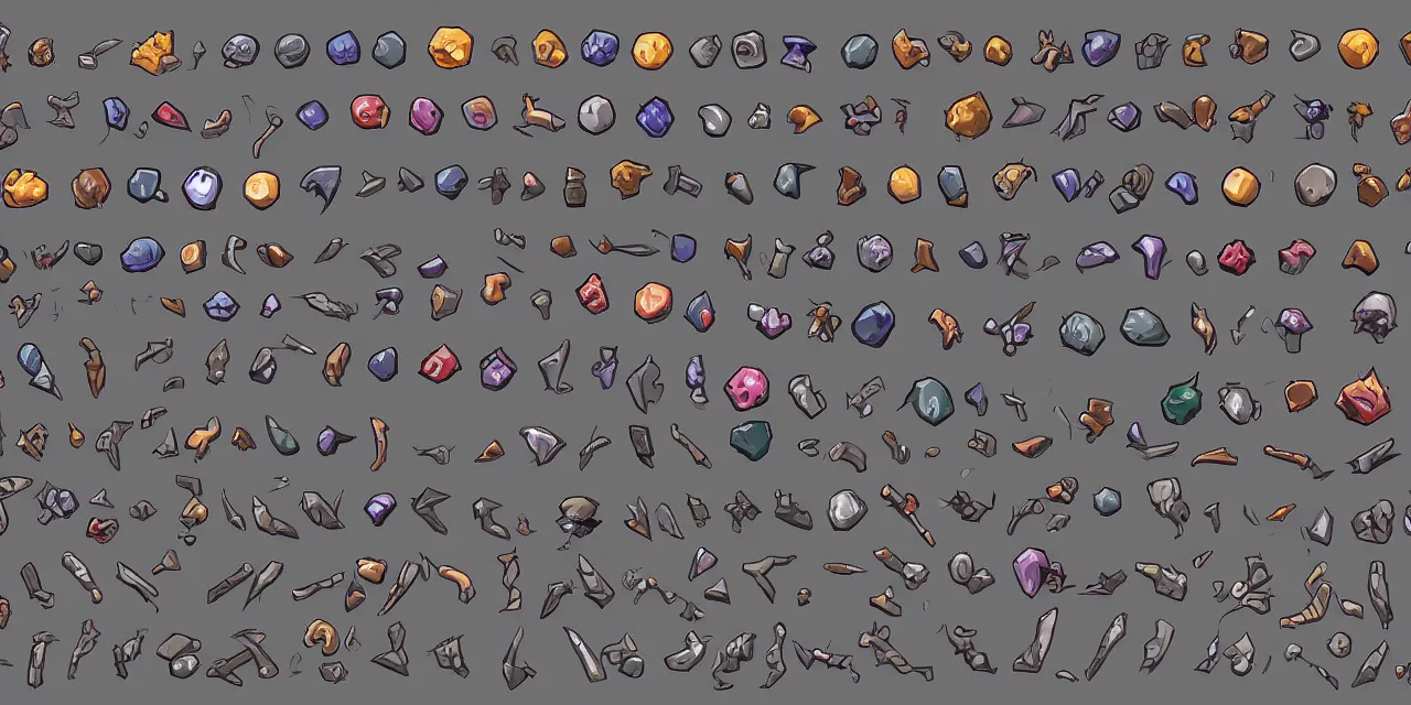 Prompt: game asset sheet, 2 d sprite, goth themed round items material study