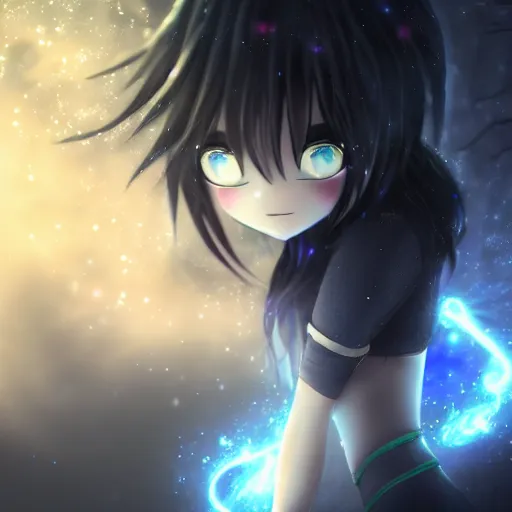 Prompt: photorealistic full body shot of masterpiece!! angry darkness android anime girl!!, beautifull lovely eyes, electric aura with particles, snowing frozen ice, darkness background, inspired by tim burton, detailed, unreal engine 4 k, volumetric light, fog