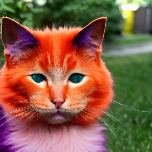 Image similar to orange cat, with his hair died purple to look like the cheshire cat, photo