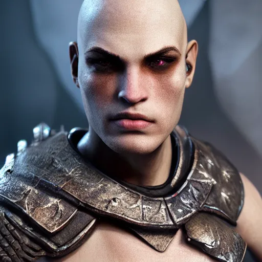 Image similar to still photo of fantasy warrior, male, highly detailed, photorealistic portrait, bright studio setting, studio lighting, crisp quality and light reflections, unreal engine 5 quality render