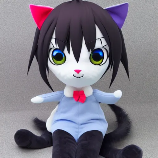 Prompt: cute fumo plush of a mischievous feline girl, anime girl, vray, lens flare