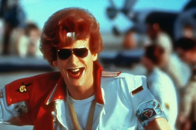 Image similar to ronald mcdonald in top gun ( 1 9 8 6 ), cinematic lighting, high contrast, 4 k hdr imax cinematography