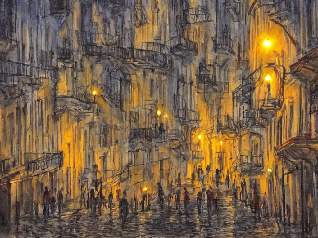 Image similar to lisbon city at night, art in the style of fernando calhau