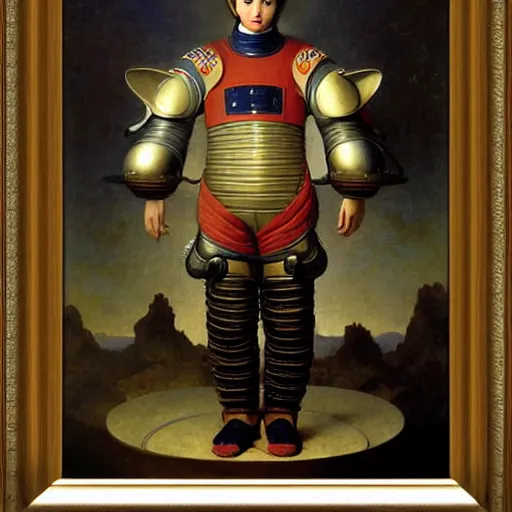 Image similar to portrait of a astronaut is a chinese dragon in armor and helmet, majestic, solemn, by bouguereau