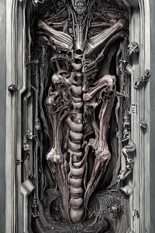 Image similar to the great door of hell, intrincate details, flesh and blood, painted by h. r. giger