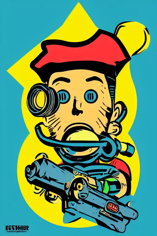 Image similar to fallout 7 6 retro futurist illustration art by butcher billy, sticker, colorful, illustration, highly detailed, simple, smooth and clean vector curves, no jagged lines, vector art, smooth andy warhol style