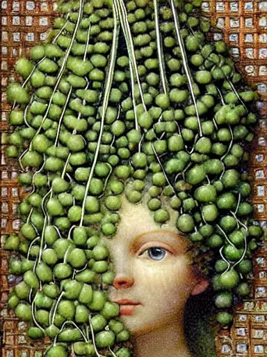 Prompt: The Hanging-Gardens of Pareidolia, ivy, (((((string-of-pearls))))), verbena and pothos growing facial features and optical-illusions!!!!!, aesthetic, by Johfra Bosschart,