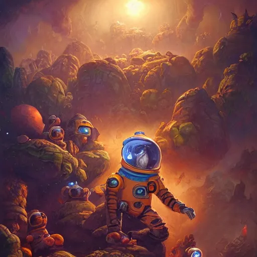 Prompt: space miners by justin gerard, deviantart