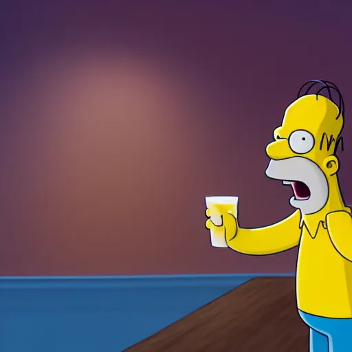 Image similar to Homer Simpson drinking a chocolate milkshake, hyperdetailed, artstation, cgsociety, 8k