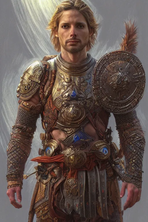 Image similar to full - body portrait of a running warrior, male, breastplate, magical, high fantasy, d & d, by donato giancola, face details, extremely detailed, digital illustration