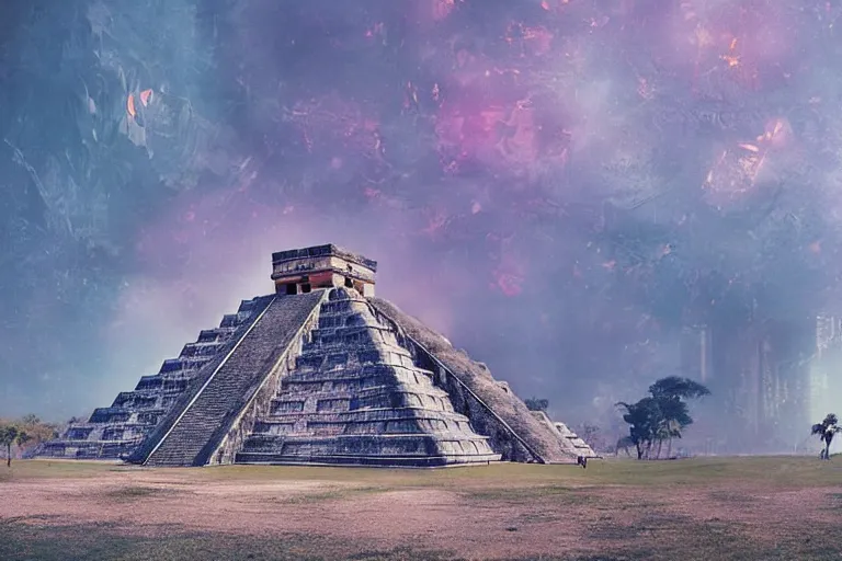 Image similar to holiday photo of chichen itza in a cyberpunk future by filip hodas