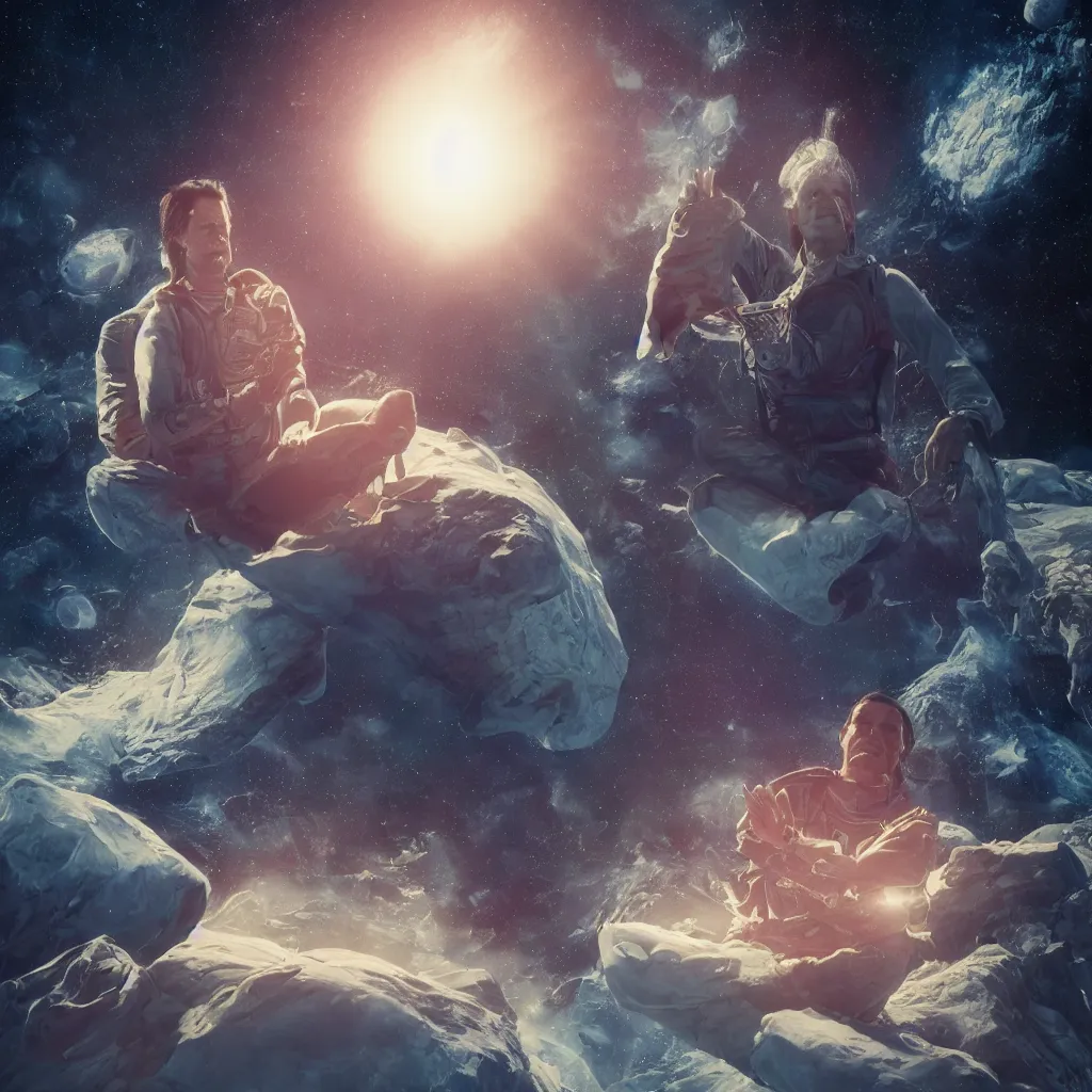 Prompt: jim carey meditating in space, unreal engine, intricate, highly detailed, trending on artstation, concept art, smooth and sharp focus, illustration,