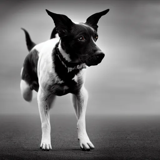 Prompt: a black and white matte painting of a dog in the style of Sam Webber