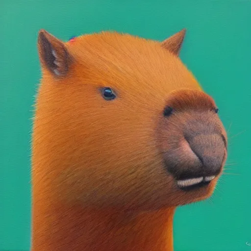 Image similar to a portrait of a capybara who is a hacker, oil painting