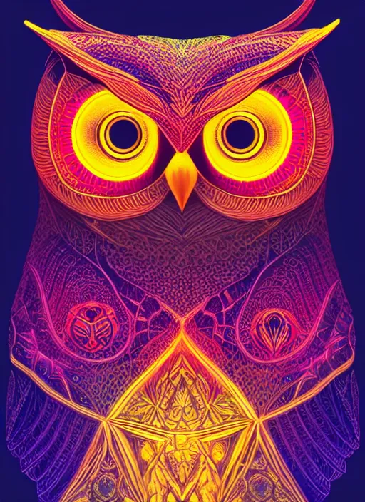 Image similar to symmetry!! product render poster vivid colors divine proportion owl, forest, glowing fog intricate, elegant, highly detailed, digital painting, artstation, concept art, smooth, sharp focus, illustration,