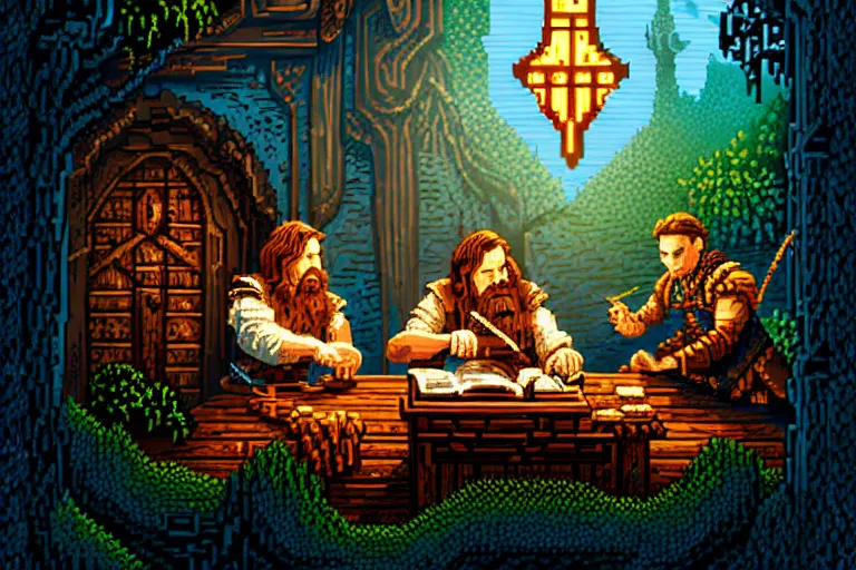 Image similar to the bard's tale, beautiful detailed pixelart by albertov, intricate details, beautiful, dithered gradients, volumetric lighting, cgsociety, artstation, smooth, sharp focus, 2 d illustration, amazing art by dan mumford, old school computer game graphics, crpg, d & d, pixel art