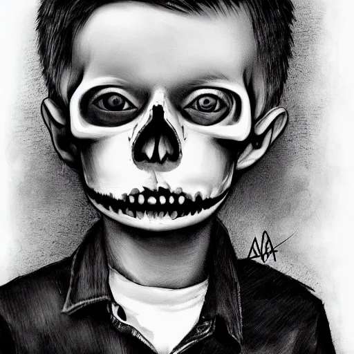 Image similar to a boy wearing a skull mask by gawx art, gawx _ art