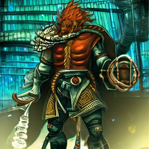 Image similar to ganondorf in biopunk setting