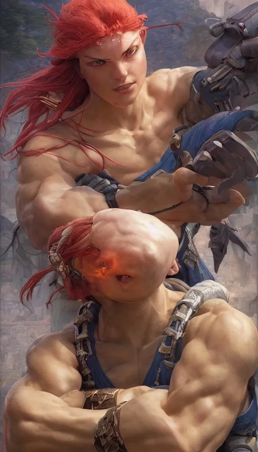 Image similar to epic masterpiece street fighter, sweaty skin, hyperrealistic, octane render, cinematic, beautiful face and flawless skin, perfect hands, 5 fingers, by Edgar Maxence and Ross Tran and Michael Whelan, Legends of Runeterra