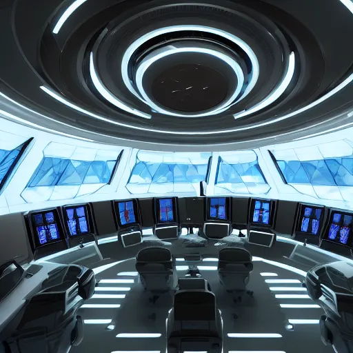Prompt: Interior of a futuristic luxurious starship command center, 4k, artstation, cgsociety, cinematic lighting
