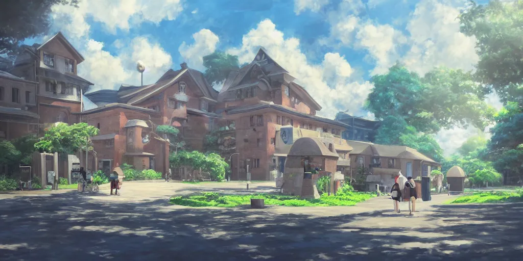 Prompt: a school, cinematic angle, studio Ghibli, cinematic lighting, digital art, detailed oil painting, hyperrealistic, 8k
