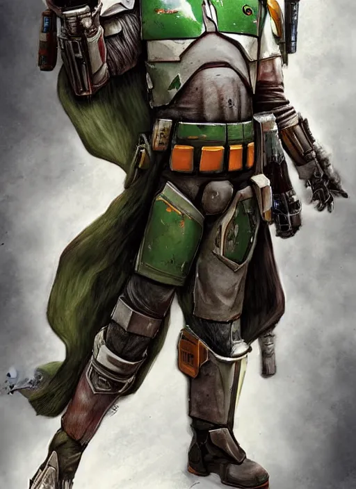 Image similar to boba fett redesign by square enix, final fantasy, detailed, cosmic, muscular, illustration, concept art, D&D, fantasy