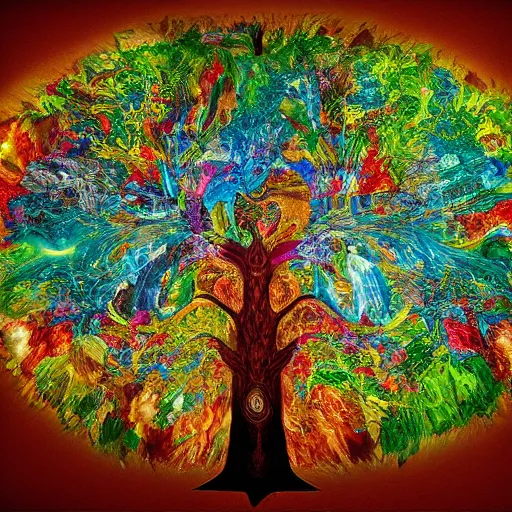 Image similar to tree of life 8 k 3 d 8 k resolution detailed painting maximalist trending on artstation unreal engine abstract matte background