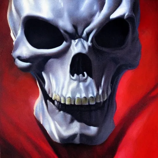 Prompt: ultra realistic portrait painting of red skull, art by frank frazetta, 4 k, ultra realistic, highly detailed, epic lighting