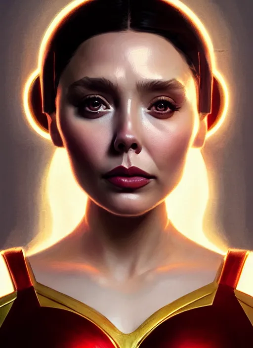 Image similar to portrait of modern darna, elizabeth olsen, intricate, elegant, glowing lights, highly detailed, digital painting, artstation, glamor pose, concept art, smooth, sharp focus, illustration, art by wlop, mars ravelo and greg rutkowski