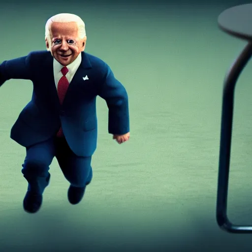 Image similar to joe biden chasing a child in the backrooms, hyper - realistic, 4 k, octane - render, realistic.