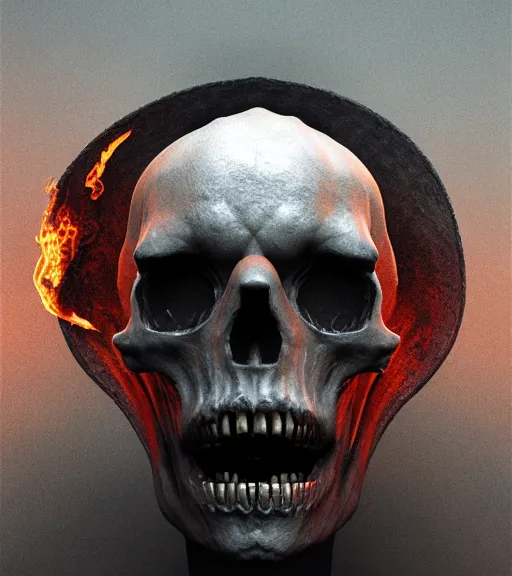 Image similar to burning skull, by zdzislaw beksinski, octane render, unreal engine 5, trending on artstation