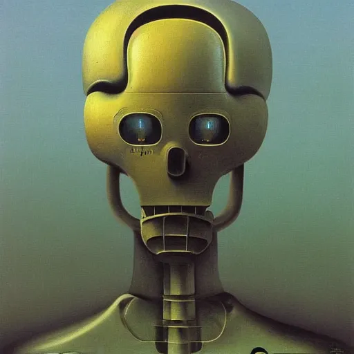 Image similar to Zdzisław Beksiński painting of a friendly robot