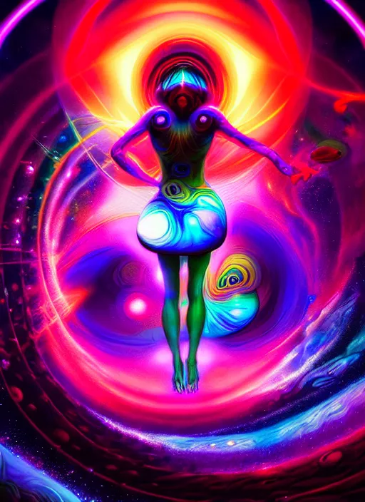 Image similar to psychedelic travelers, planets and mushrooms, psychedelic blackhole swirled imagery by artgerm, pablo amaringo, greg rutkowski, louis dyer visionary art. space art. lucien rudaux, cosmos, vivid colors, sharp edges. ultra clear detailed. 8 k. elegant, intricate, octane render