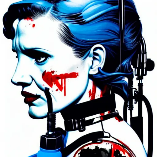 Image similar to a profile photo of a jessica chastain woman with a diving oxygen mask with side profile blood in ocean intricate details by MARVEL comics and Sandra Chevrier-C