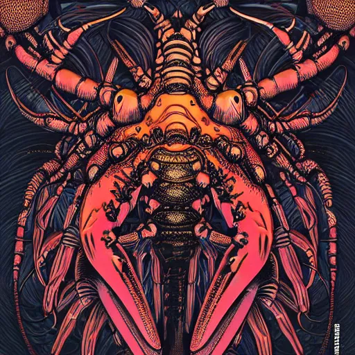 Image similar to portrait of crazy black lobster, symmetrical, by yoichi hatakenaka, masamune shirow, josan gonzales and dan mumford, ayami kojima, takato yamamoto, barclay shaw, karol bak, yukito kishiro