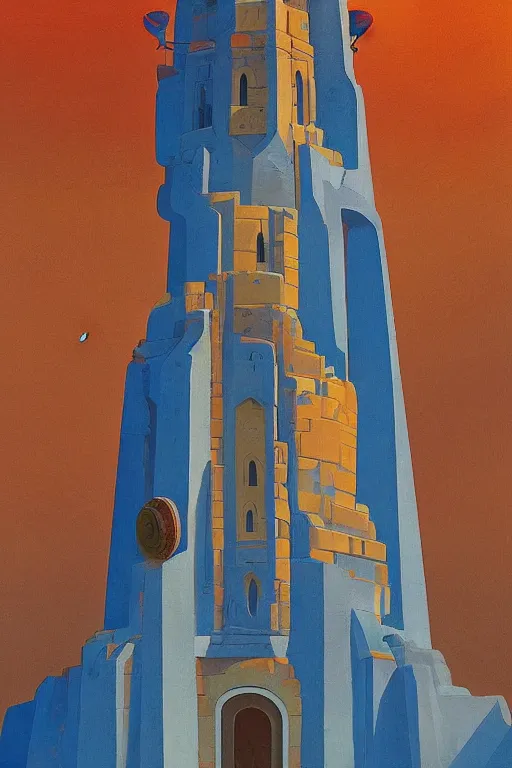 Image similar to glorious painted tower of the moon, by Sylvain Sarrailh and Ludwig Deutsch and Nicholas Roerich, dramatic cinematic lighting , beautiful colorful tilework, ornate architecture, smooth, sharp focus, extremely detailed