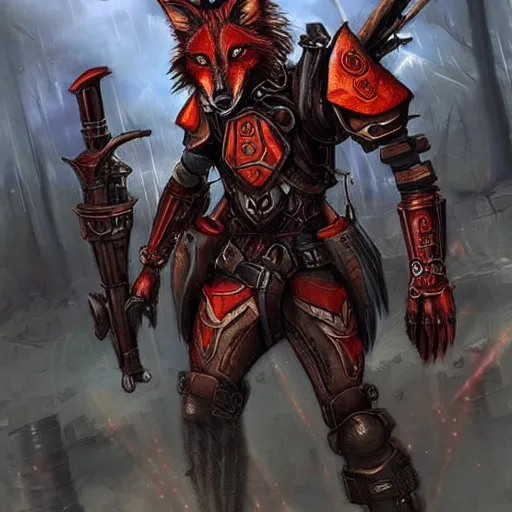 Prompt: steampunk red wolf with claymore, fantasy, mech, art station, geocities, dramatic, concept art