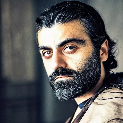 Prompt: photo of bearded oscar isaac as leto areides in the dune universe
