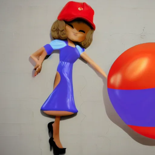 Prompt: banky girl with ballon. donald trump instead of girl