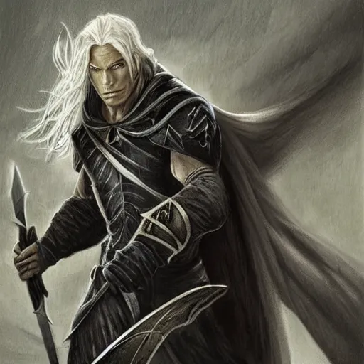 Image similar to portrait of drizzt do'urden, character art, high quality, very detailed