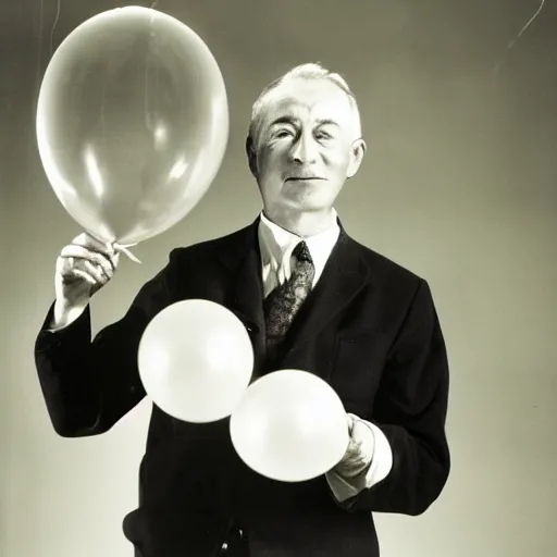 Prompt: man holding a balloon, magazine photo