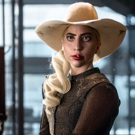 Image similar to still of young lady gaga in westworld tv series