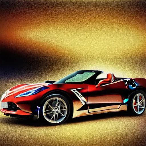 Prompt: portrait of a corvette convertible, champagne, hybrid, digital art