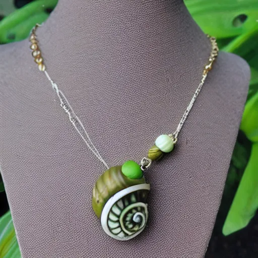 Prompt: olive snail shell jewlery