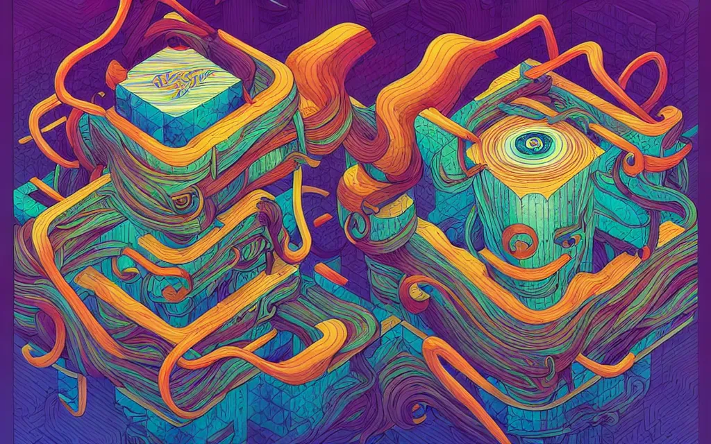 Image similar to twisted turn of fate abstraction, centered award winning ink pen illustration, isometric abstract illustration by dan mumford, edited by craola, technical drawing by beeple and tooth wu, tiny details by artgerm and watercolor girl, symmetrically isometrically centered