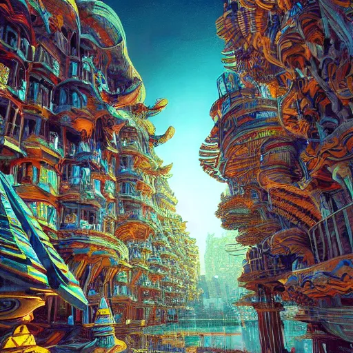 Image similar to art city 8 k cryengine render by android jones, antoni gaudi, rob gonsalves, syd mead