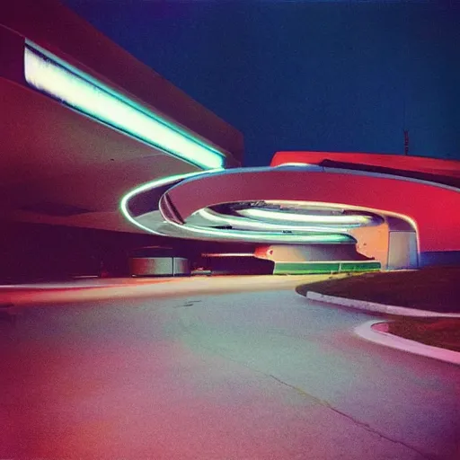 Image similar to “futuristic spaceport photography, various subjects, cinestill 800t, in the style of William eggleston”