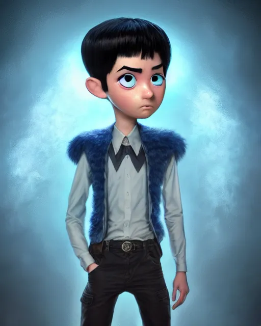 Prompt: an epic fantasy comic book style full body portrait painting of a Crystal blue eyes man with black hair, elegant, character design by Mark Ryden and Pixar and Hayao Miyazaki, unreal 5, DAZ, hyperrealistic, octane render, cosplay, RPG portrait, dynamic lighting, intricate detail, summer vibrancy, cinematic