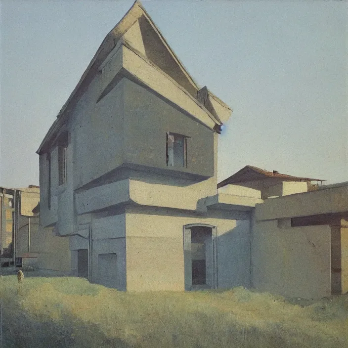 Image similar to a building in a serene landscape, soviet realism